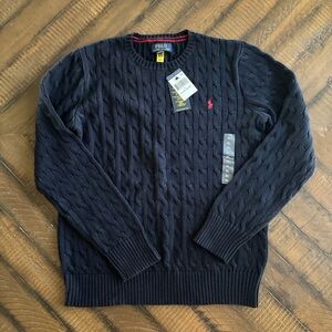 Polo by Ralph Lauren Blue Cable-Knit Crewneck Sweater